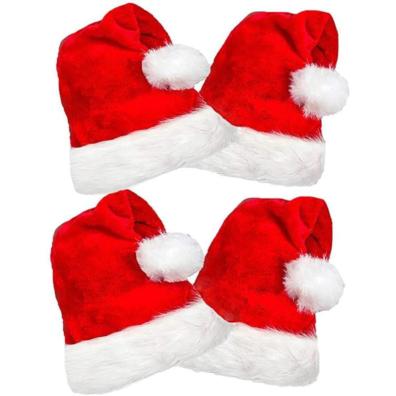 4 Pack Plush Santa Hats Christmas for Party Adult Size Xmas Holiday Hat Unisex Supplies