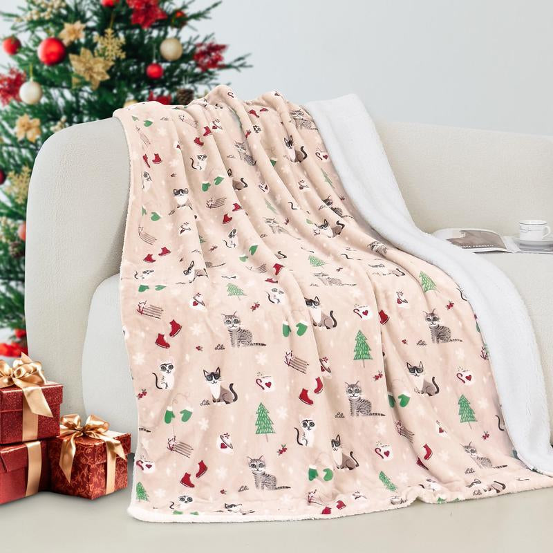 Elegant Comfort Reversible Christmas Throw Blanket 60" X 80" Flannel Fleece with Festive Holiday Patterns Soft and Cozy Gentle Warmth Dual-Sided Design for Versatile Style