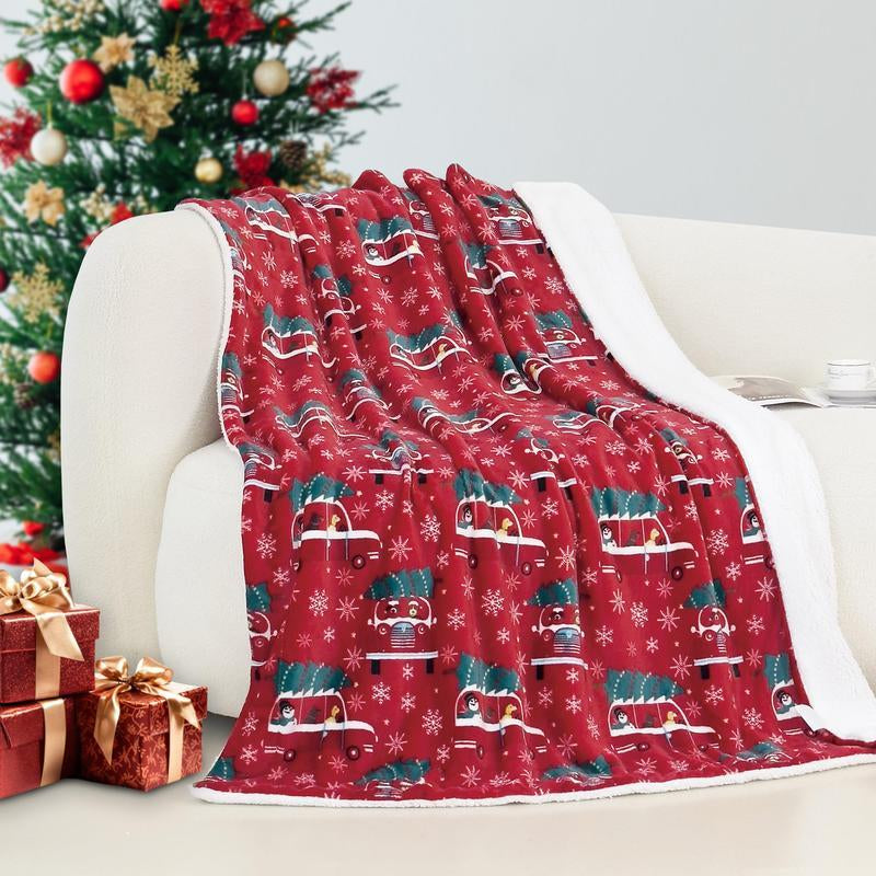 Elegant Comfort Reversible Christmas Throw Blanket 60" X 80" Flannel Fleece with Festive Holiday Patterns Soft and Cozy Gentle Warmth Dual-Sided Design for Versatile Style