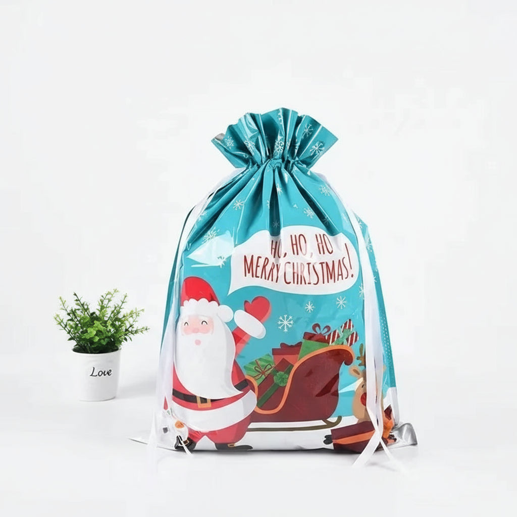 Christmas Gift Bags 5PCS Stand up Drawstring Foil Gift Wrapping Sacks Pouches for Xmas Presents Party Favor Decoration Supplies