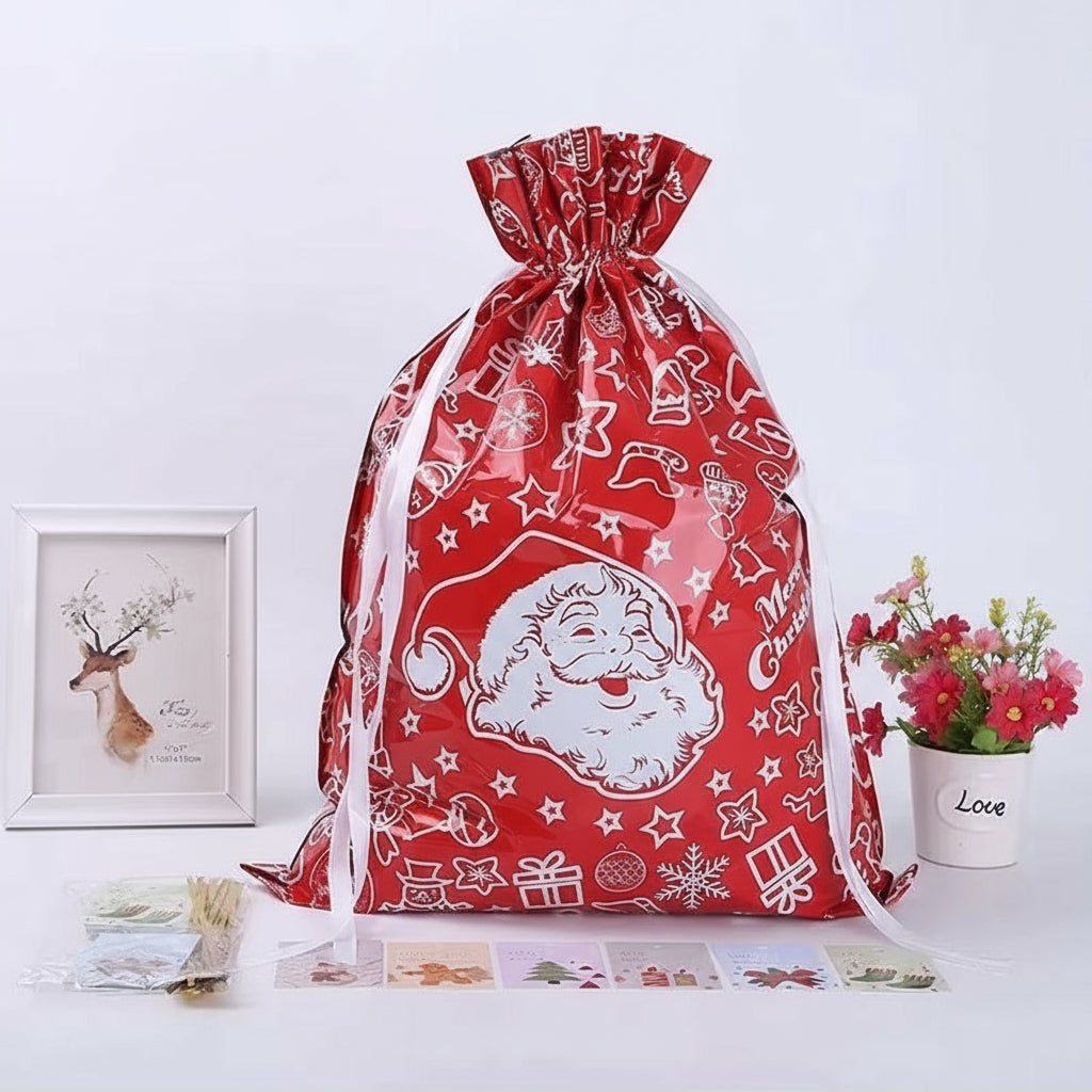 Christmas Gift Bags 5PCS Stand up Drawstring Foil Gift Wrapping Sacks Pouches for Xmas Presents Party Favor Decoration Supplies