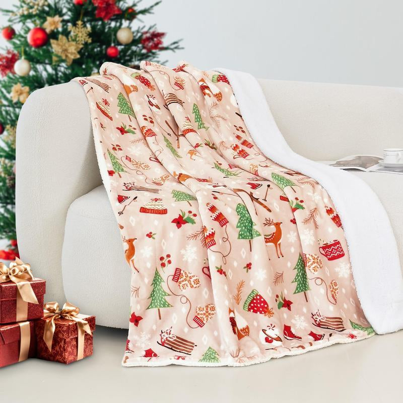 Elegant Comfort Reversible Christmas Throw Blanket 60" X 80" Flannel Fleece with Festive Holiday Patterns Soft and Cozy Gentle Warmth Dual-Sided Design for Versatile Style