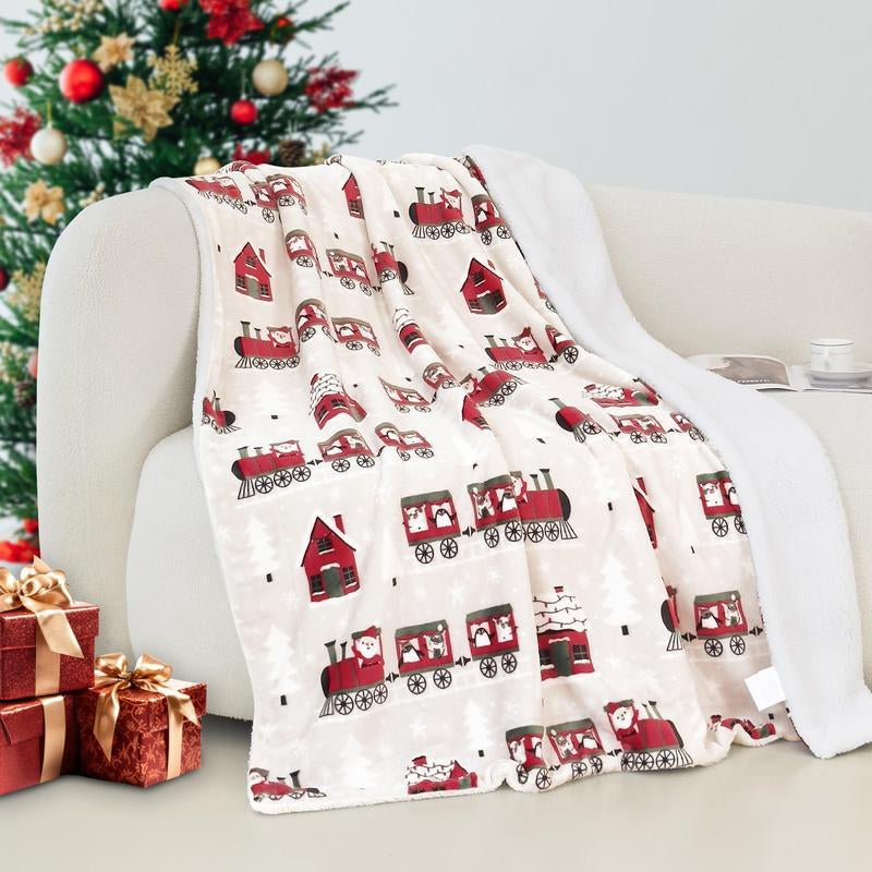 Elegant Comfort Reversible Christmas Throw Blanket 60" X 80" Flannel Fleece with Festive Holiday Patterns Soft and Cozy Gentle Warmth Dual-Sided Design for Versatile Style