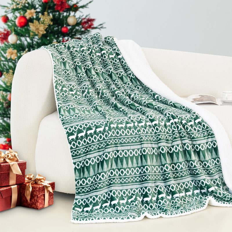 Elegant Comfort Reversible Christmas Throw Blanket 60" X 80" Flannel Fleece with Festive Holiday Patterns Soft and Cozy Gentle Warmth Dual-Sided Design for Versatile Style