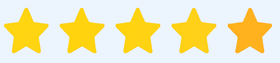 Haz un incono de 5 estrellas minimalista, profesional, con amarillos y naranjas brillantes. Acompañalo con la siguiente frase 4.8 out of 5 stars | +500 reviews. Debe estar en un fondo blanco. 