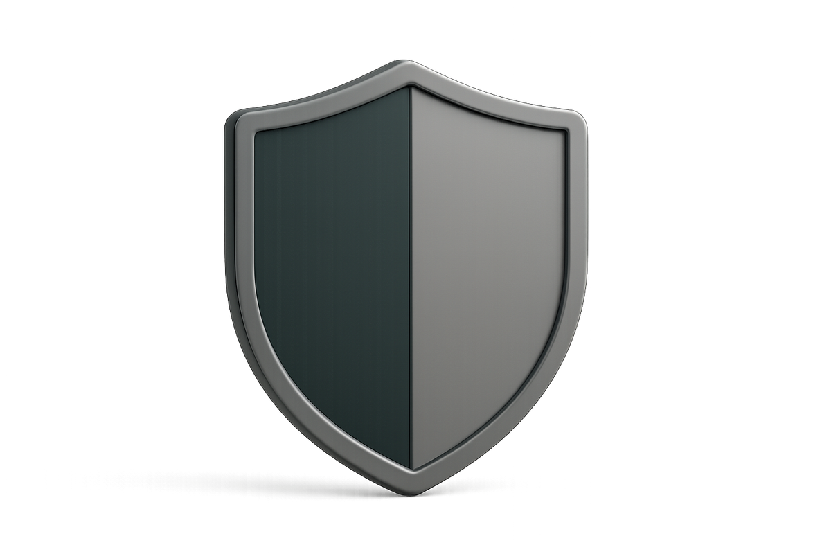 haz un incono de un escudo, minimalista, profesional, 3D. Con combinacion de colores de verde oscuro y grises. Hazlo en un fondo blanco o sin fondo. 